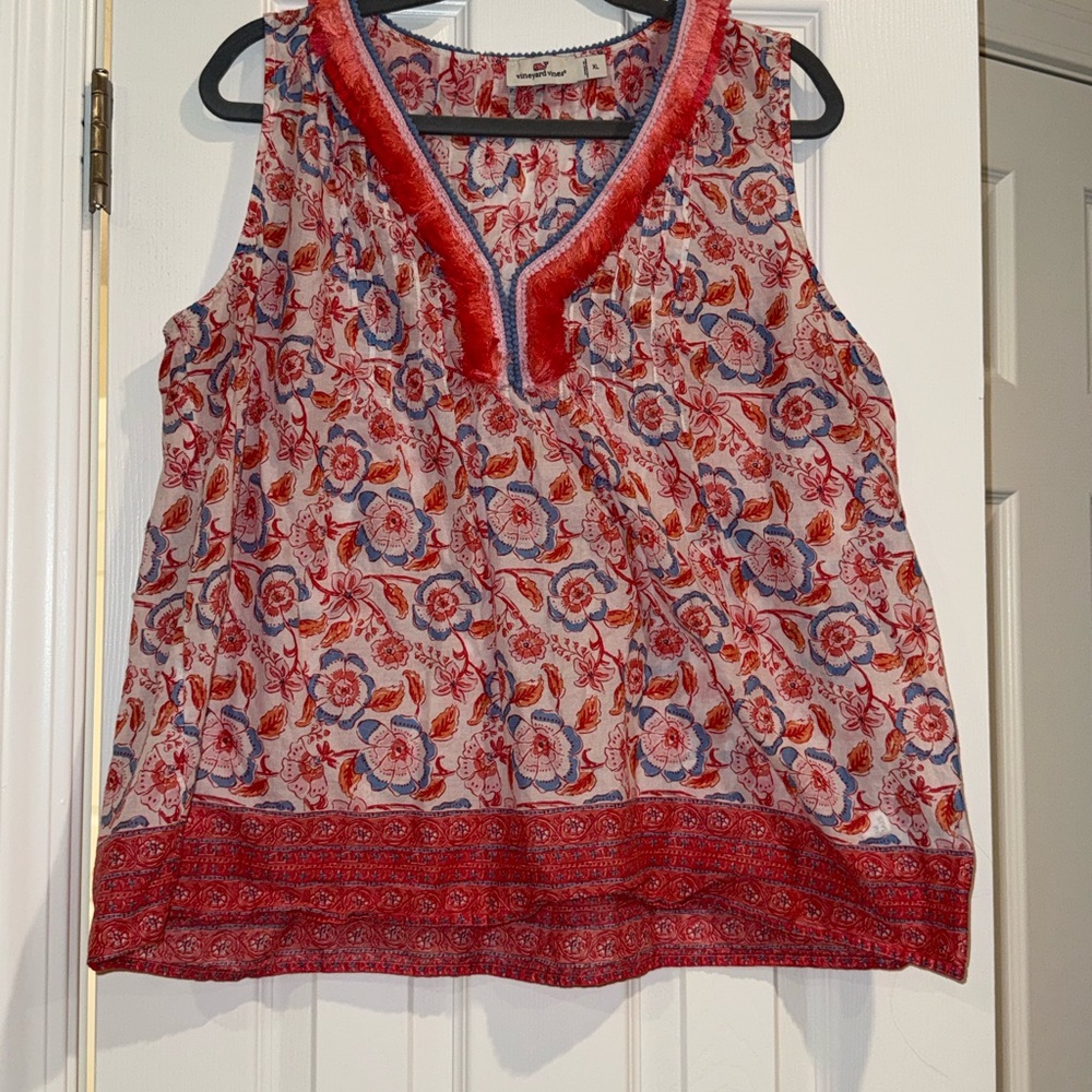 Vineyard Vines Red and Blue Floral Blouse